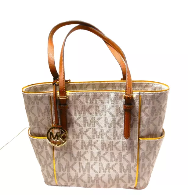 Michael Kors MK VANILLA Handbag SIGNATURE Jet Set Travel Tote Bag Purse