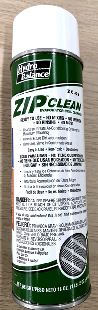 Hydro Balance Zip Clean ZC-02 Evaporator Coil Cleaner 18oz Foaming Aerosol
