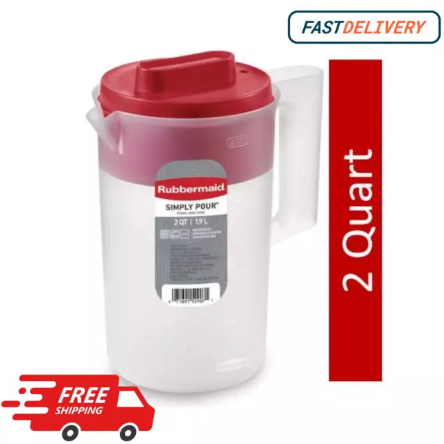 Rubbermaid 2 Quart 1 Pack Red, Plastic Simply Pour Pitcher with Multifunction