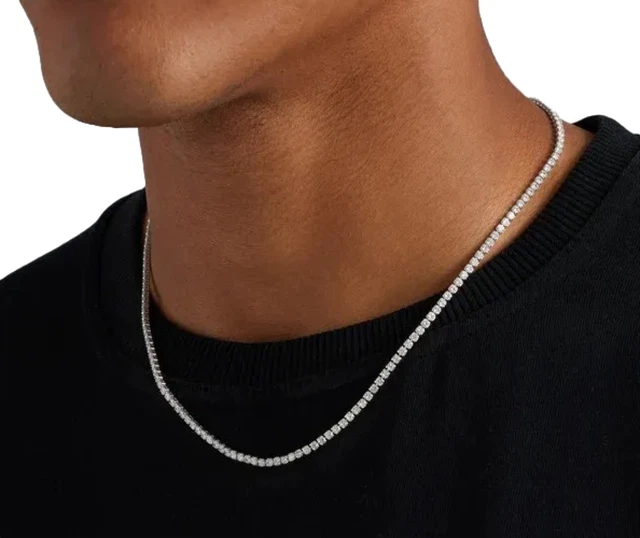 CERNUCCI Luxury Diamond 2.5mm Iced Tennis Chain Necklace Silver Women Men