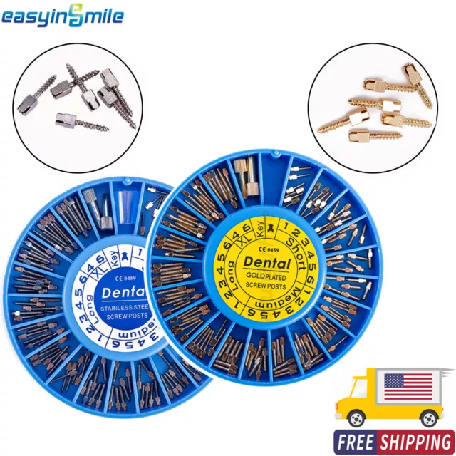 Easyinsmile Dental Stainless Steel Conical Screw Posts Kits 120Pcs Silver Gold