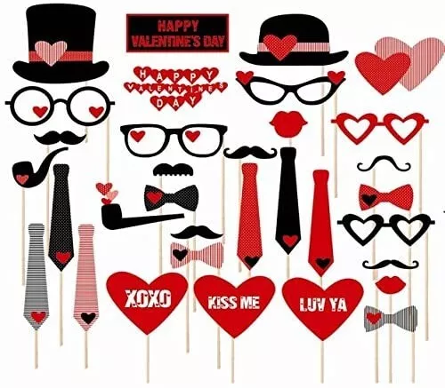 31 Tlg LOVE Hochzeit Party Foto Verkleidung Schnurrbart Brille Photo Booth Props