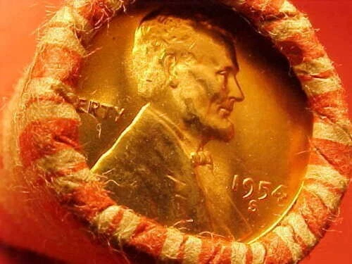 1954-S Obw Original Bank Wrapped Roll Uncirculated+ Lincoln Wheat Cent Pennies