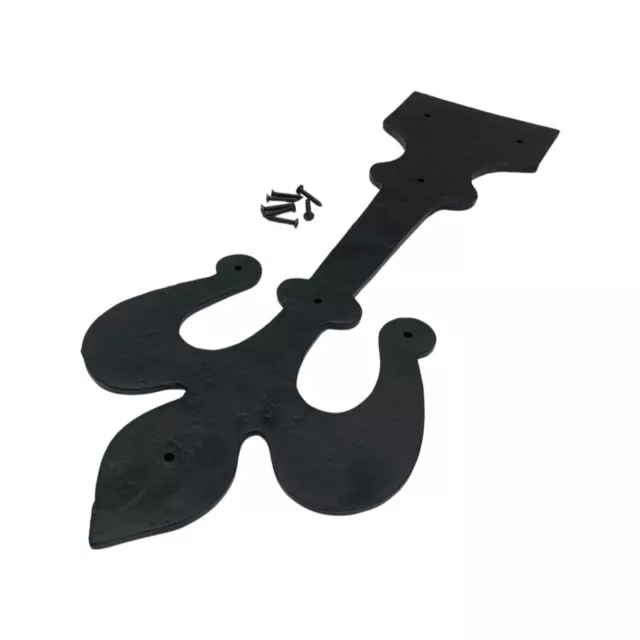 Dummy Strap Hinge in Black Iron Fleur De Lis Design Textured Body 18 Inch