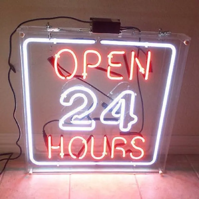 Open 24 Hours Beer Acrylic 20" Neon Sign Light Lamp Workshop Business Window UY