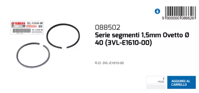 088502 Segmenti ORIGINALI Ø40x1,5 per Aprilia SR 50 WWW 1997-2001