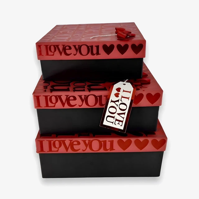 3 cajas de almacenamiento I Love You caja de regalo rojo día de San Valentín boda tallas románticas