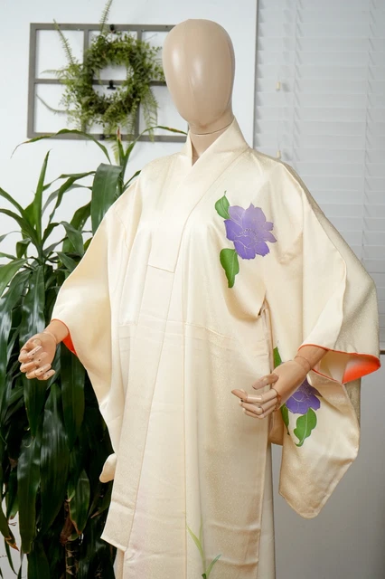Dear Vanilla Japanese Silk Kimono Women's Robe Gown Authentic Japan Vintage Mint 2