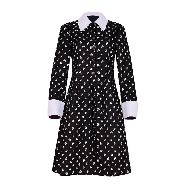 Wednesday The Addams Family Costume Girls Adams Fancy Dress Wig Bag Party Outfit