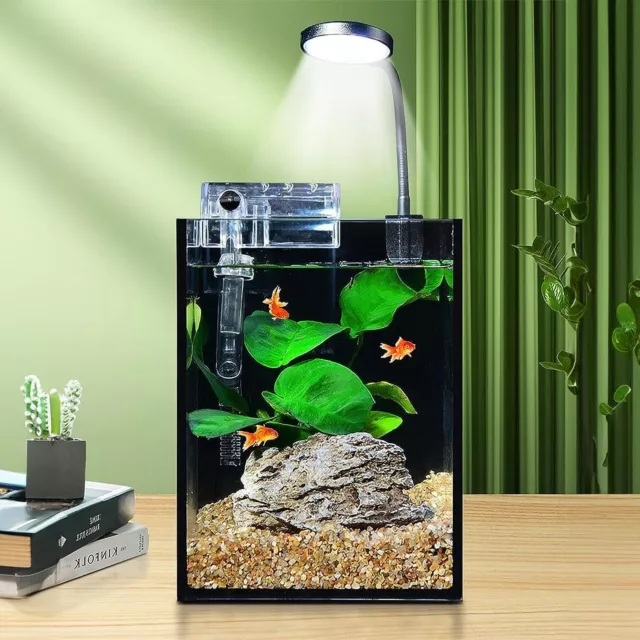 Aquarium Fish Tank Bowl Kit Desk Set 1.2 Gallon Iron Glass LED Light Water Pump