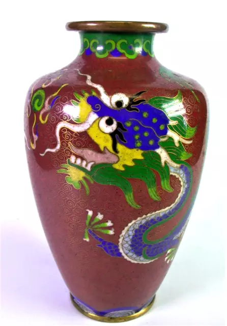 schöne alte CLOISONNE Vase - DRACHENMOTIV DRAGON - China