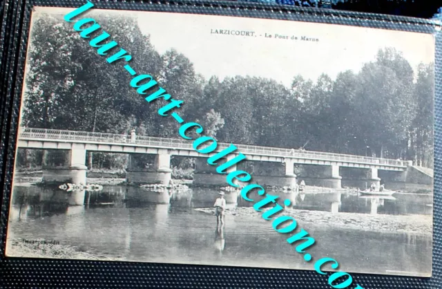 Cpa Animé 51 Larzicourt Le Pont De Marne, Carte Postale Enfant Riviere, Dos Vert