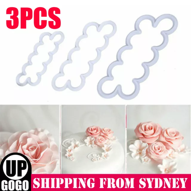 3 pcs Sugar Baking Flower Cutter Fondant Cake Rose Mold Decorating Mould Tool