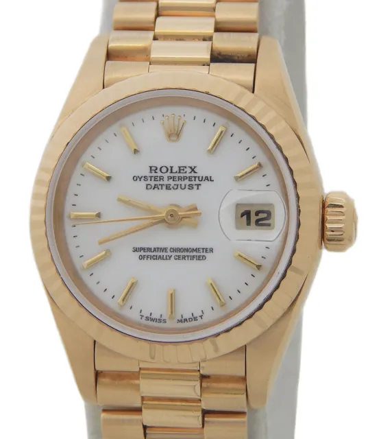 Donna Rolex Massiccio 18K Oro Giallo Datejust Watch Con Quadrante Bianco 69178