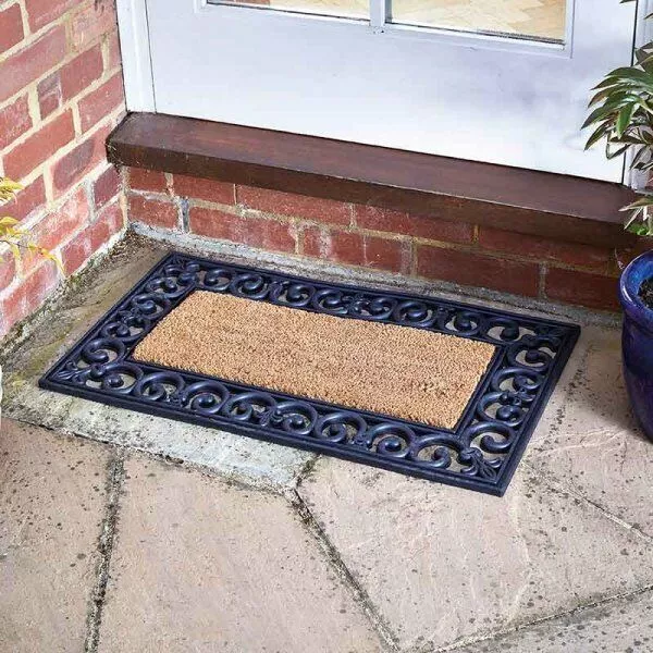 Natural Coir Door Mat Heavy Duty Non Slip Rubber Frame Insert Indoor Outdoor