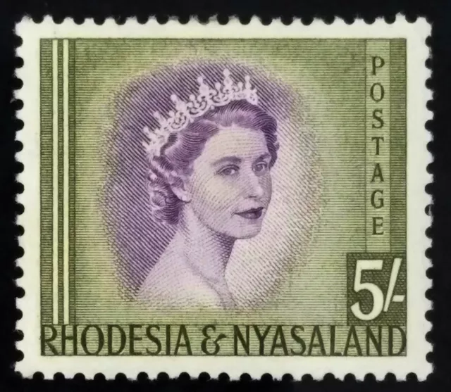 Rhodesia & Nyasaland SG 13 ~ 1954 5/- Violet & olive-green stamp XF MUH - E8