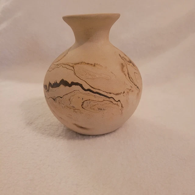 VINTAGE NEMADJI POTTERY USA 4.5" Clay Vase Natural Brown Orange Swirl ...