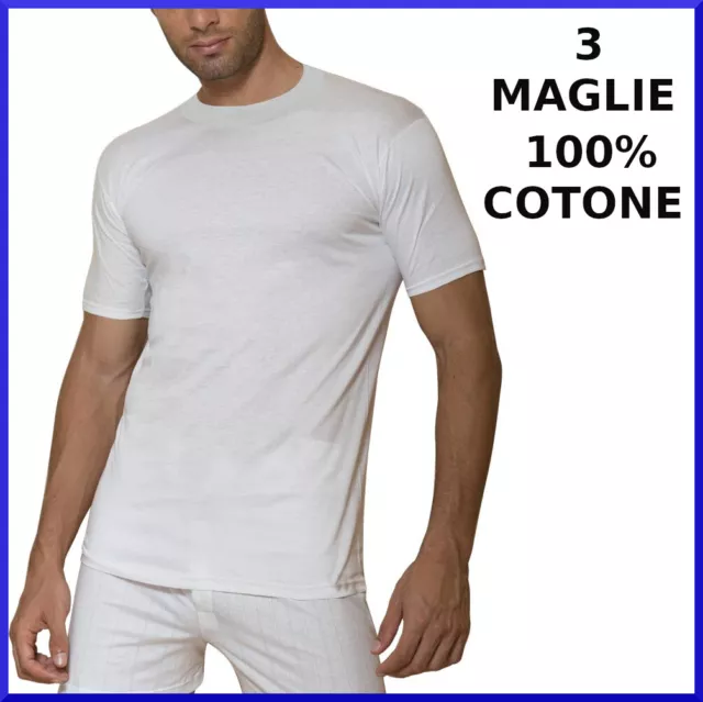 Maglia Intima da Uomo in Cotone Set 3 Maglietta Manica Corta Intimo Girocollo