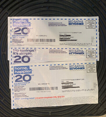 LOT of 3 Bed Bath & Beyond Paper Coupons $20 OFF purchase of $80 or more