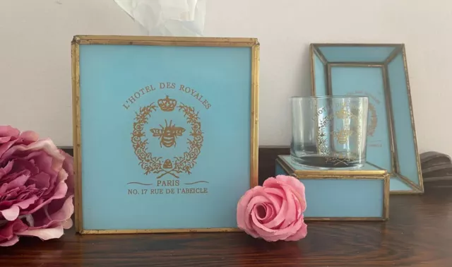 Original L'Hotel Des Royales Vintage Tissue Box, Soap Dish & Drinking Glass Set