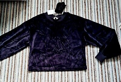 Girls New Black velvety cropped sweatshirt top pullover age 13 years + scrunchie