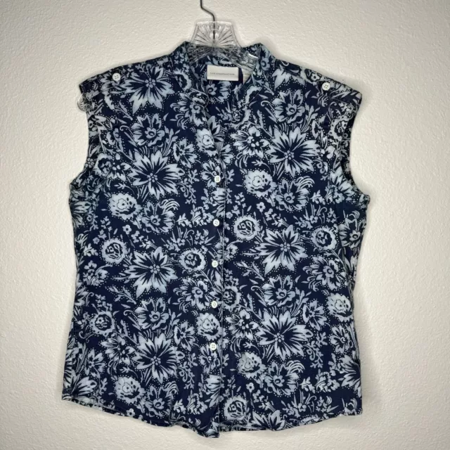 Liz Claiborne Button Up Floral Denim Tank Top Size Medium