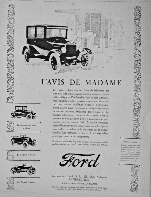 Publicité De Presse 1926 Automobiles Ford Conduite Intérieure Et La Torpédo