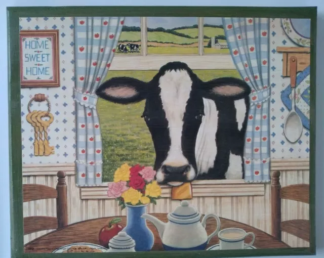 farmhouse cow art wood flowers Country Cow 7689 Getz's Crafts 1986 USA 9x11"