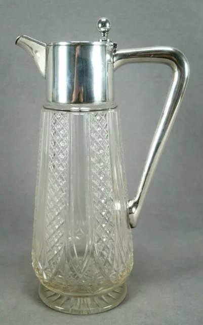 German Art Deco Cut Crystal & 800 Silver Monogrammed MS Mounted Wine Ewer Jug