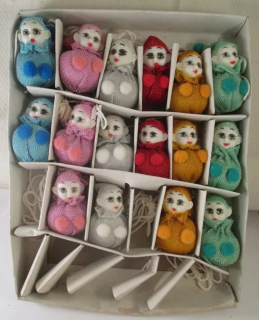 ADORABLE 16 Vtg NEW OLD STOCK PIERROT CLOWN ORNAMENTS Made In KOREA CHRISTMAS?