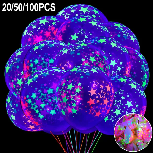 100Pcs UV Neon Balloons, Neon Glow Party Balloons, UV Black Light  Fluorescent Balloons, Glow in the dark for Birthday Decorations Wedding Party  Supplies 