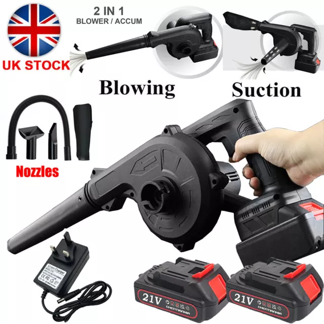 Electric Cordless Air Blower 21V Garden Snow Dust Leaf Suction Vacuum +2 Battery