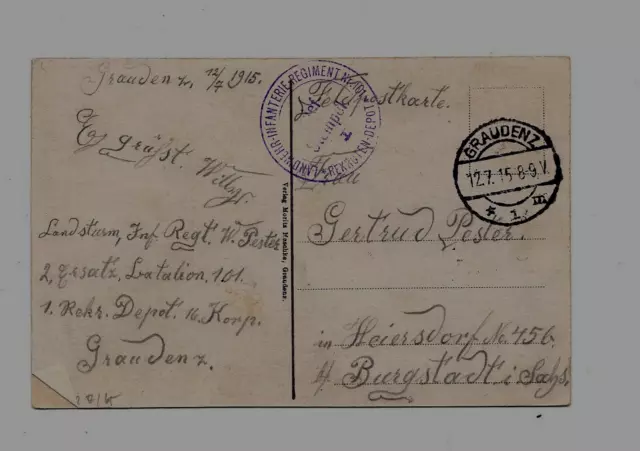 AK GRAUDENZ , Grudziadz 1915 NEUE KASERNEN KULMERSTRASSE  FELDPOST 1. WK Westpr 2