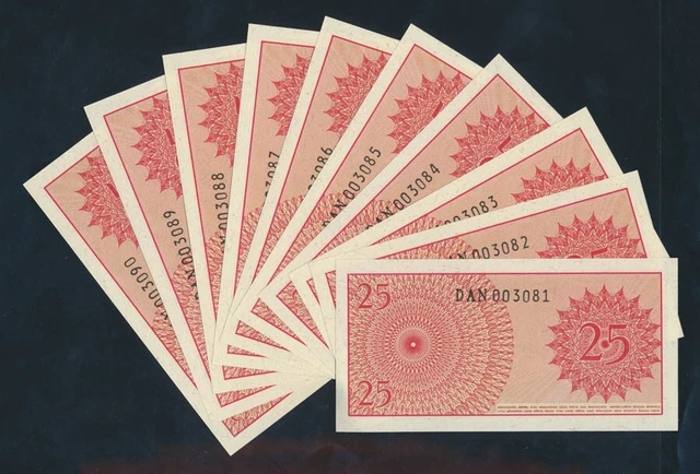 Indonesia: 1964 25 Sen NAME PREFIX "DAN" CONSECUTIVE RUN OF 10. Pick 93a UNC