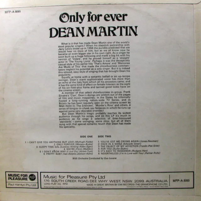 DEAN MARTIN Only For Ever  LP SirH70 2