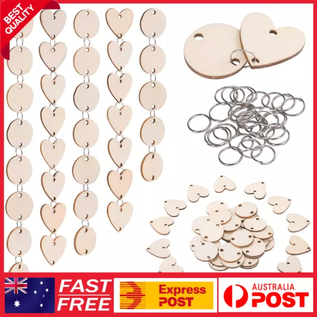 200 Pcs Wood Circles With Holes Wooden Heart Tags  With Holes Rings Arts Crafts