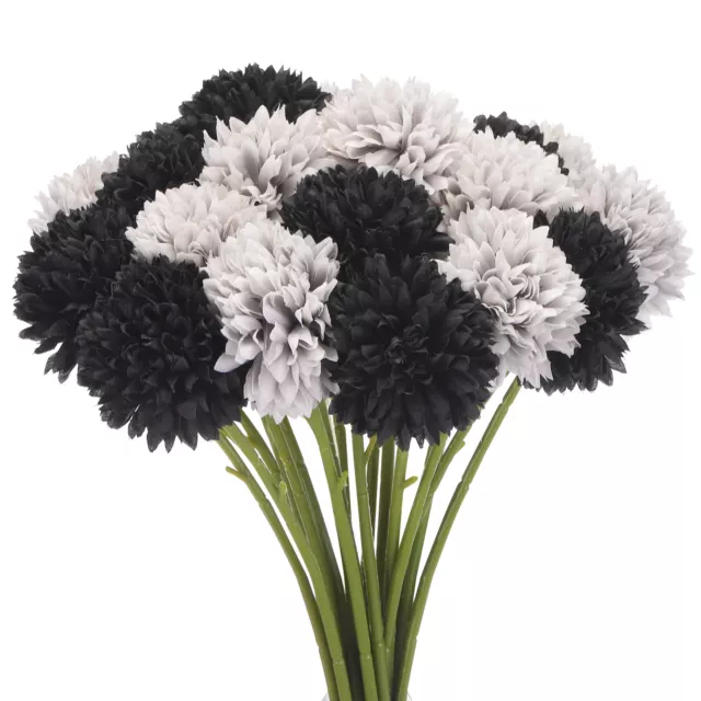 Artificial Flower Heads, Silk Chrysanthemum Hydrangea Grey Black Faux 20Pcs