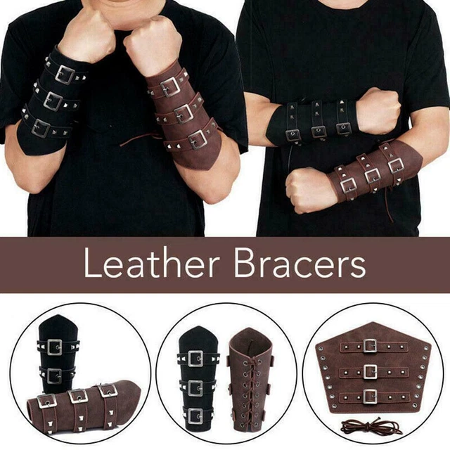 Braccialetto Vichingo Medievale Uomo Cosplay PU Armatura Con Lacciata O6M9