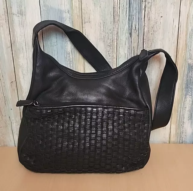 Vintage Tignanello Leather Black Woven Satchel Handbag Shoulder Bag Purse