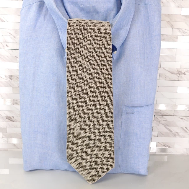 FRANCO CRISCI Mens Ivory Black Chevron Necktie 100% Silk Textured Business ITALY