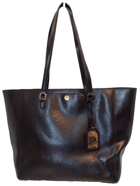 RALPH LAUREN Women's Bag Newbury Saffiano Leather Halee Shopper Tote Black