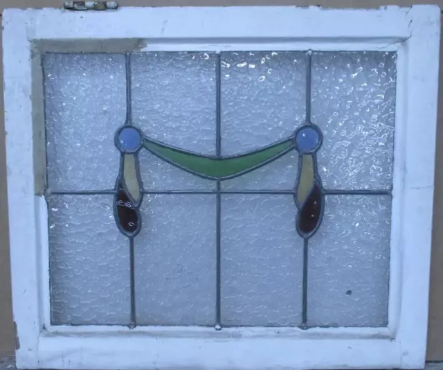 OLD ENGLISH LEADED STAINED GLASS WINDOW Abstract Swoop 21' x 18"