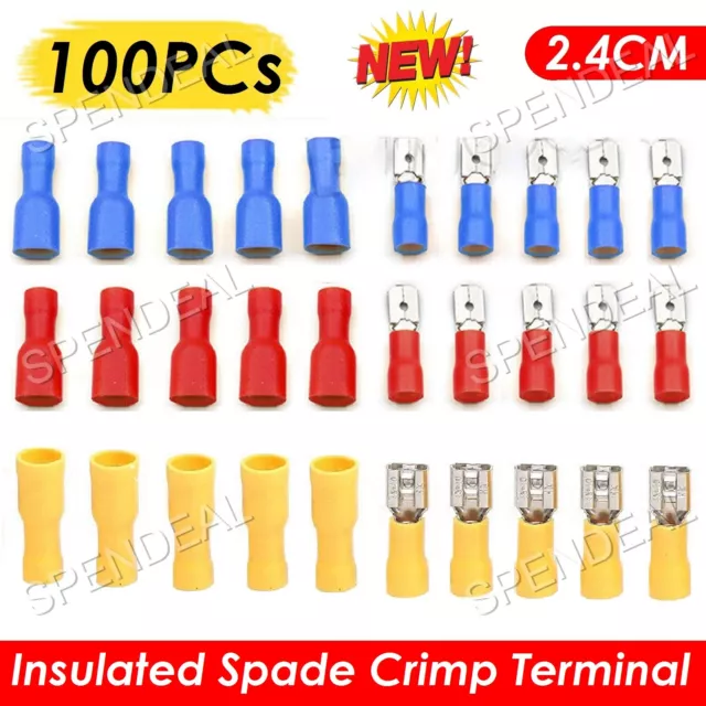 100X Insulated Electrical Wire Spade Splice Connectors Cable Crimp Terminals Kit