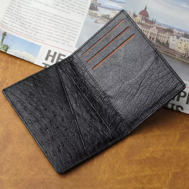 Black Men's Ostrich Leather Wallet Genuine Credit Card Holder Slim RFID Blocking