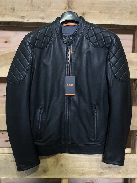 NWT $1050 HUGO BOSS Jador Lambskin Leather Biker Jacket Quilted Black Sz 42R