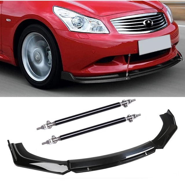 Front Bumper Lip Spoiler Splitter Glossy Black Strut Rod For INFINITI G37 G35