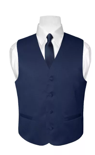 BOY'S Dress Vest & NeckTie Solid NAVY BLUE Color Neck Tie Set for Suit or Tuxedo