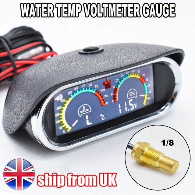 HORIZONTAL 2 IN 1 Car Water Temperature Gauge Voltmeter Temp Alarm W