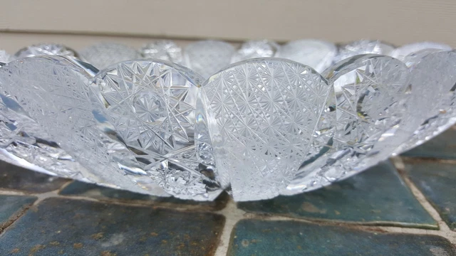 Vtg American Brilliant Cut Glass Crystal Serving Dish Very Fine Cut Intricate 8