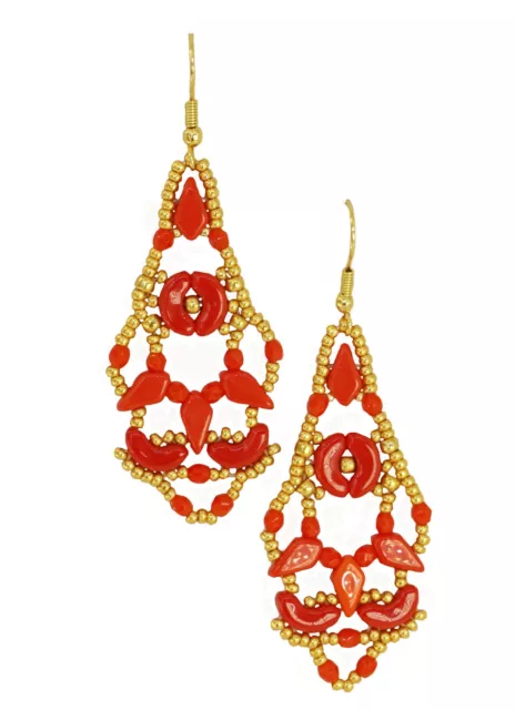 orecchini rossi traforati pendenti fatti a mano perline vetro regalino donna